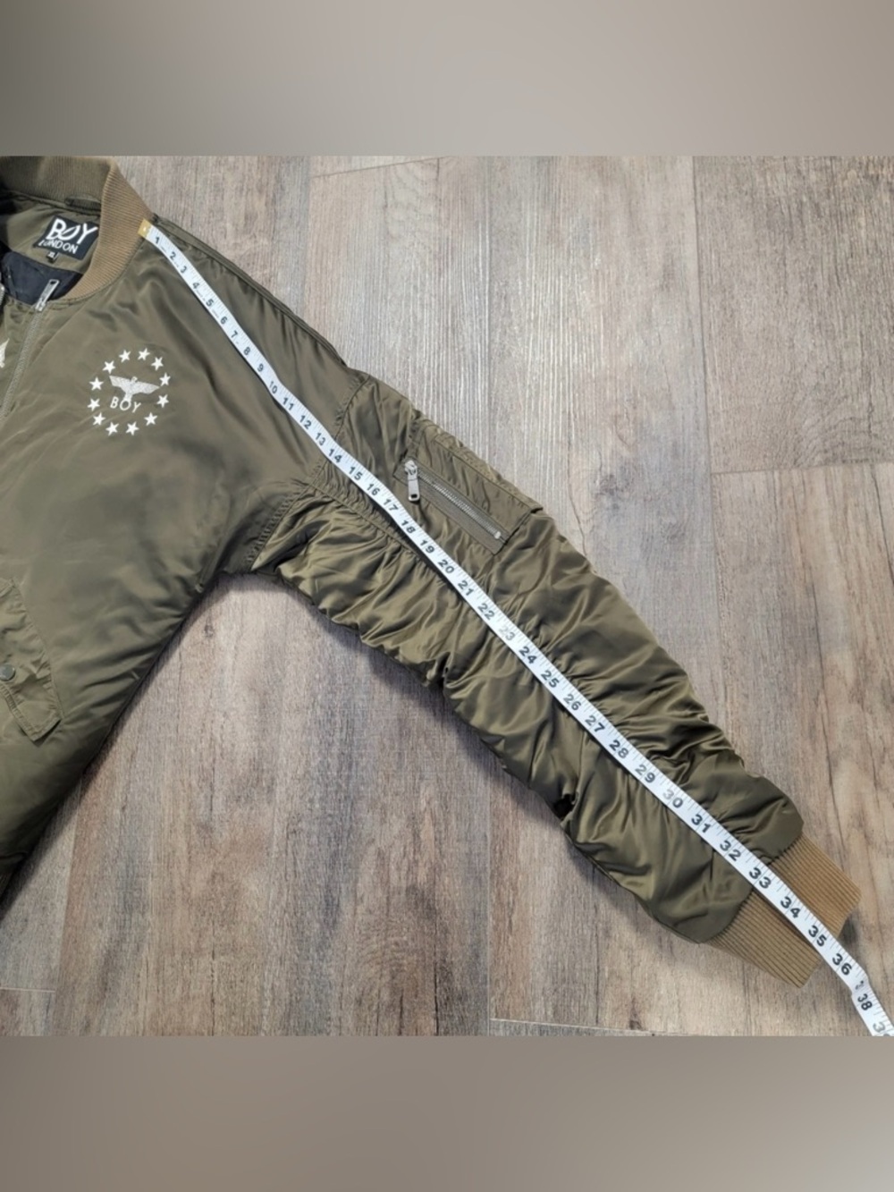 Boy London Jacket Bomber Flight Mens XL Full Zip Graphic Logo Dark Olive - Picture 6 of 7